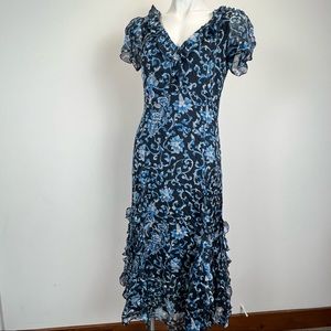 Oscar De La Renta silk ruffled floral flutter dress